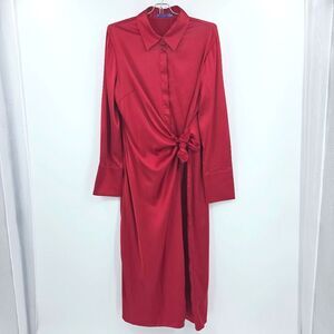 J McLaughlin Midi Wrap Dress Size Small Red Satin Holiday Party Xmas Christmas